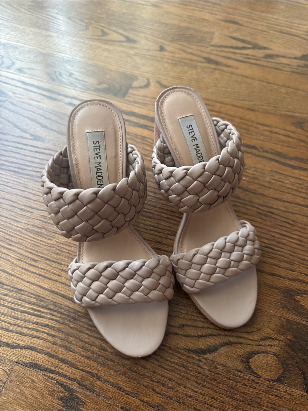 Steve Madden Taupe Braided Double-Strap Slide Heels